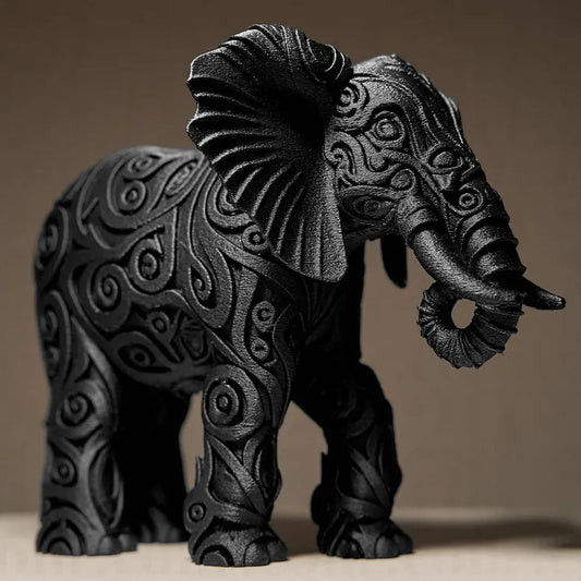 Sculpture Éléphant design - Statue Animale Ornementale Complexe - Déco Ethnique Chic et Spirituelle