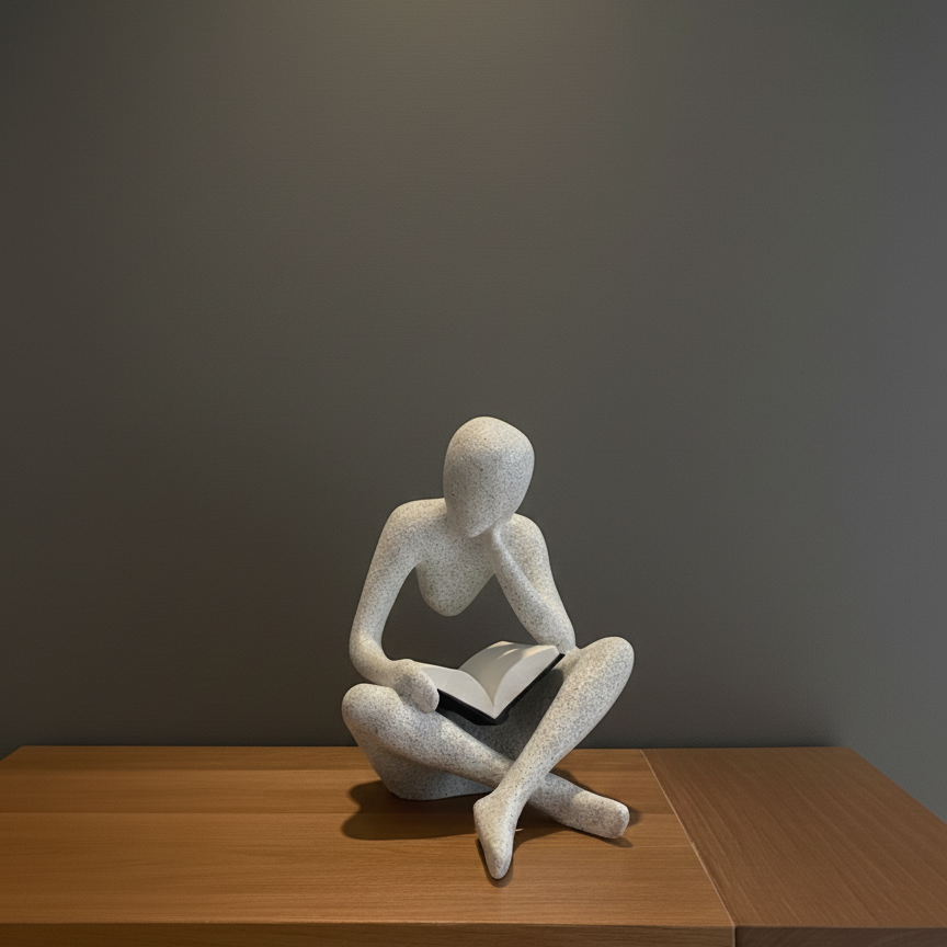 Sculpture Lecteur Design Penseur - Statuette Déco pour Bibliothèque et Bureau