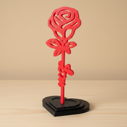 Rose Éternelle Design en Impression 3D sur Socle Cœur – Cadeau Romantique Unique